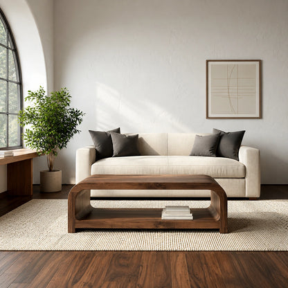 Modern Solid Walnut Waterfall Coffee Table with Open Storage | Minimalist Living Room Table - Livewoodcraft - 8