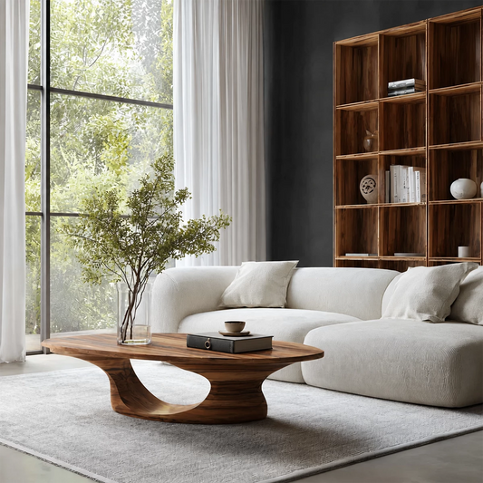 Modern Solid Wood Coffee Table With Sculptural Open Base And Natural Wood Grain For Living Room - Echotimber