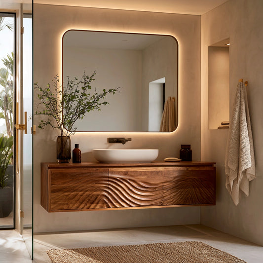 Natural Solid Wood Bathroom Cabinet – Wave Front Modern Style - Echotimber