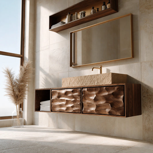 Natural Solid Wood Bathroom Cabinet with Side Shelf and 2 Doors - Echotimber