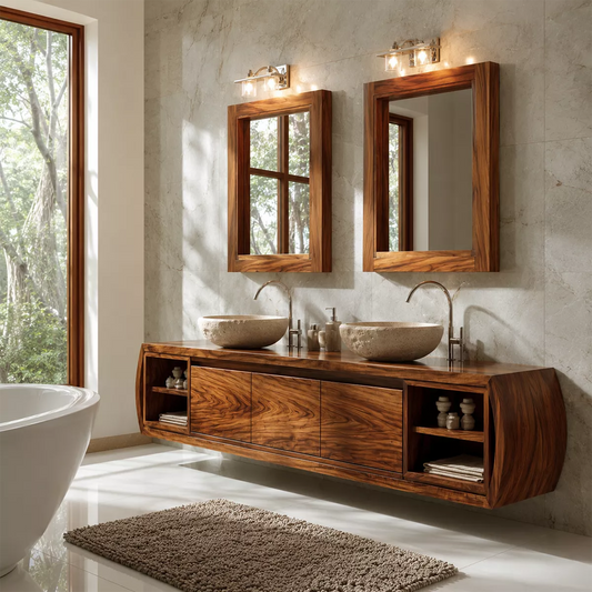 Natural Solid Wood Bathroom Vanity Cabinet with Curved Legs Rustic - Echotimber