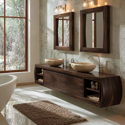 Natural Solid Wood Bathroom Vanity Cabinet with Curved Legs Rustic - Livewoodcraft - 10