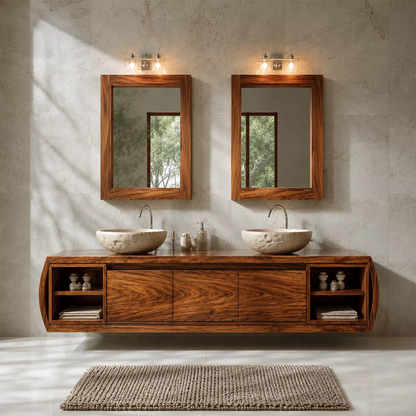 Natural Solid Wood Bathroom Vanity Cabinet with Curved Legs Rustic - Livewoodcraft - 4