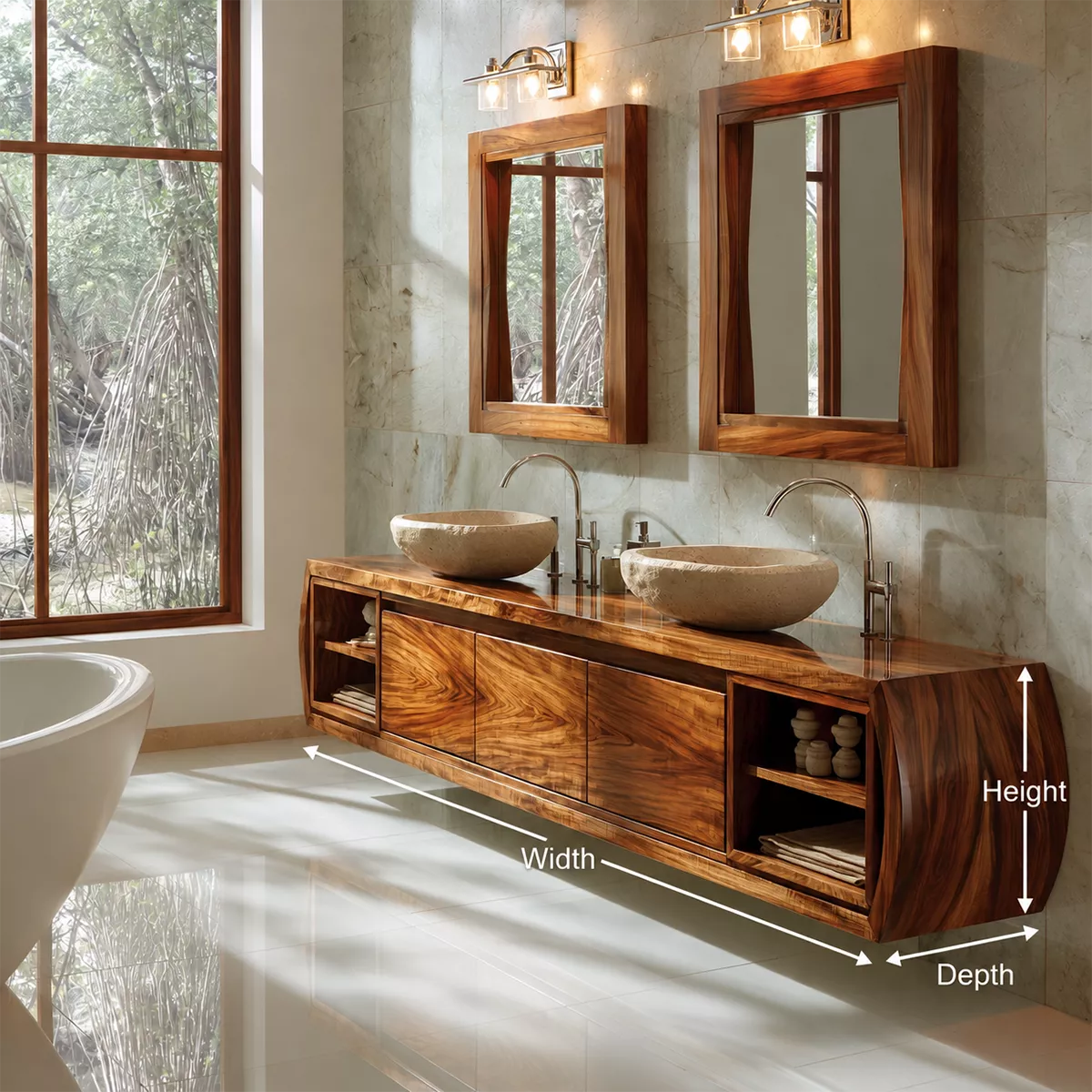 Natural Solid Wood Bathroom Vanity Cabinet with Curved Legs Rustic - Livewoodcraft - 6