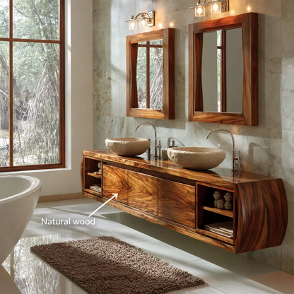 Natural Solid Wood Bathroom Vanity Cabinet with Curved Legs Rustic - Livewoodcraft - 7