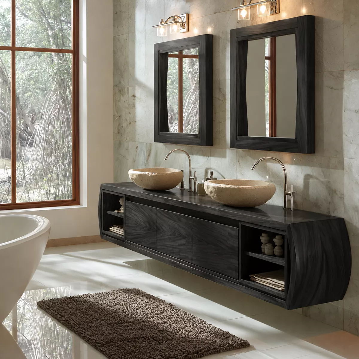 Natural Solid Wood Bathroom Vanity Cabinet with Curved Legs Rustic - Livewoodcraft - 8