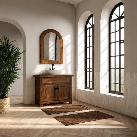 Natural Solid Wood Bathroom Vanity with Drawer and 2 Doors – Rustic Style - Echotimber