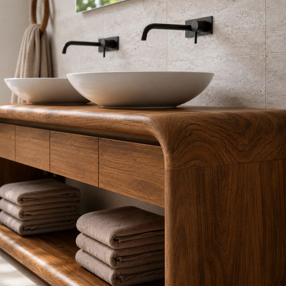 Natural Solid Wood Bathroom Vanity with Four Drawers and Open Shelves Traditional - Livewoodcraft - 2
