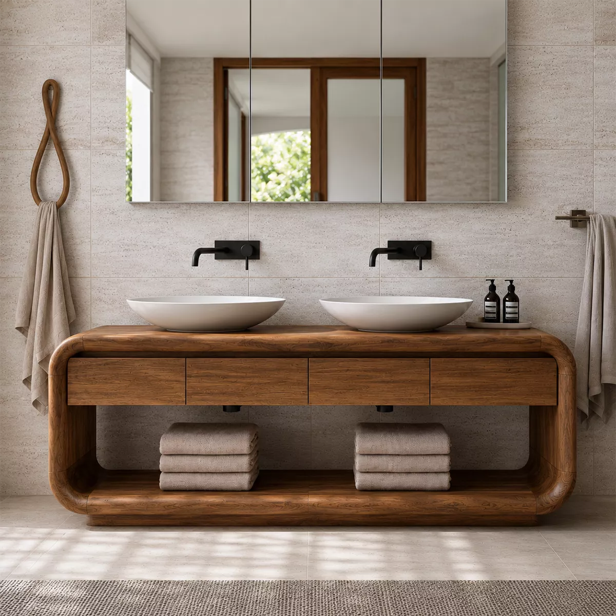 Natural Solid Wood Bathroom Vanity with Four Drawers and Open Shelves Traditional - Livewoodcraft - 5