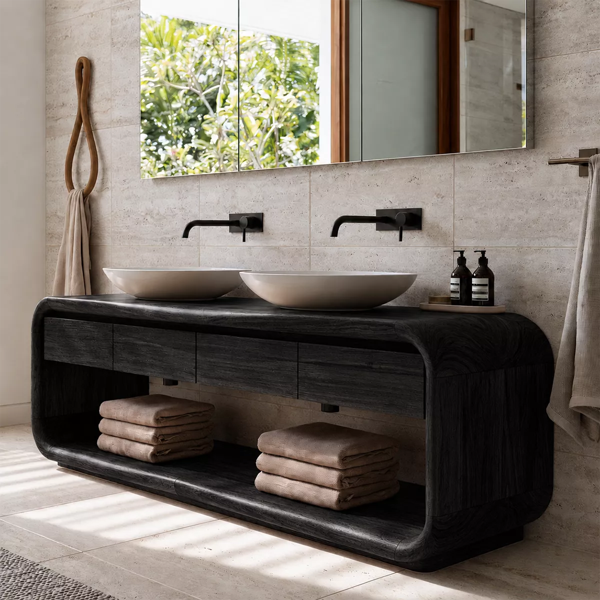 Natural Solid Wood Bathroom Vanity with Four Drawers and Open Shelves Traditional - Livewoodcraft - 8