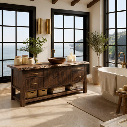 Natural Solid Wood Bathroom Vanity with Four Drawers Open Shelf Rustic - Livewoodcraft - 5