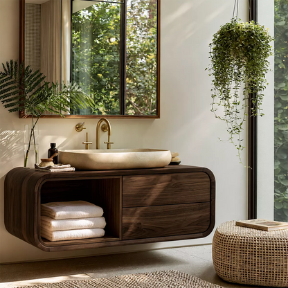 Natural Solid Wood Bathroom Vanity with Open Nook Storage Modern Style - Livewoodcraft - 10