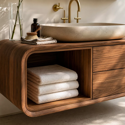 Natural Solid Wood Bathroom Vanity with Open Nook Storage Modern Style - Livewoodcraft - 2