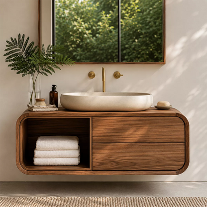 Natural Solid Wood Bathroom Vanity with Open Nook Storage Modern Style - Livewoodcraft - 4