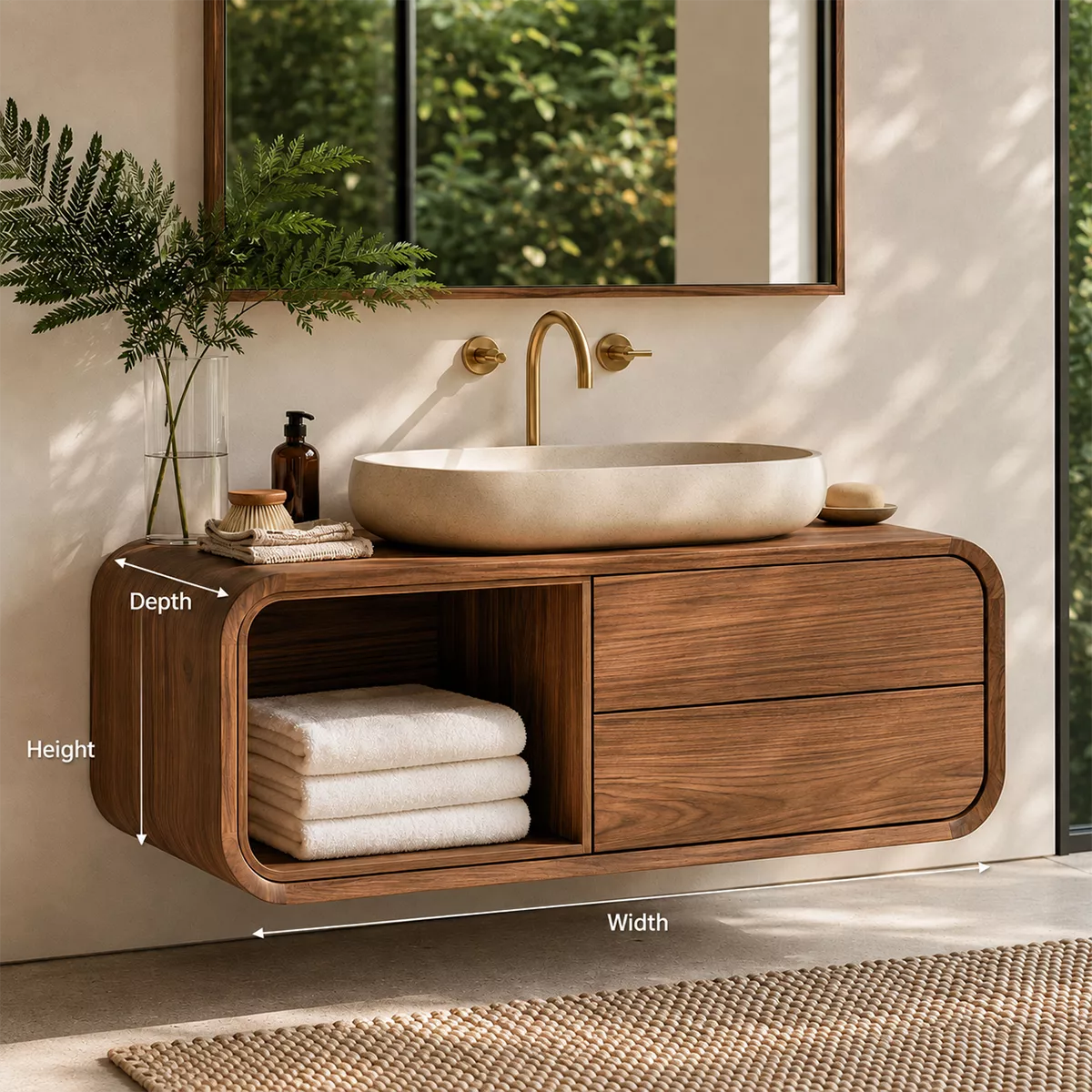Natural Solid Wood Bathroom Vanity with Open Nook Storage Modern Style - Livewoodcraft - 6