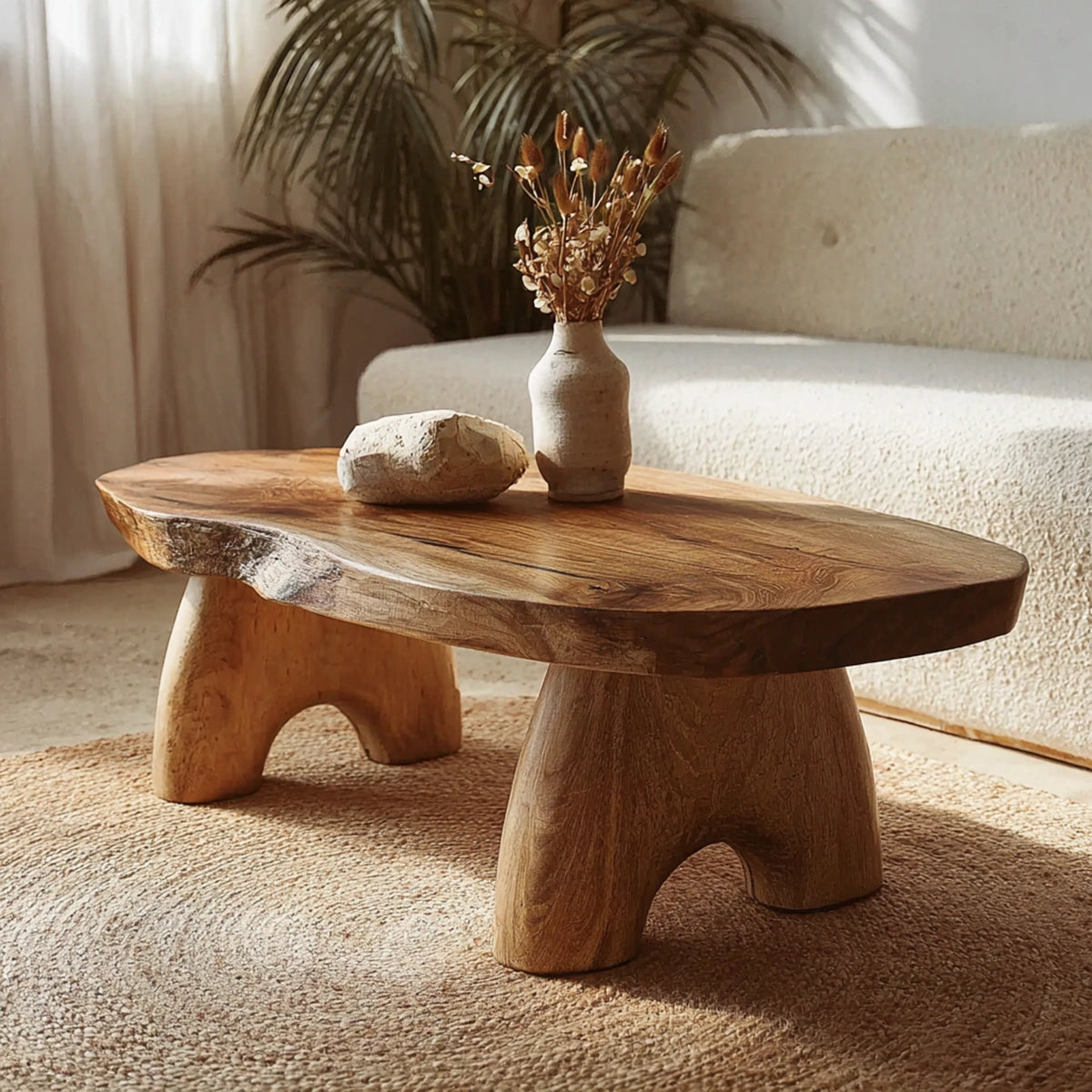 Natural Solid Wood Coffee Table – Live Edge Wabi-Sabi Style - Livewoodcraft