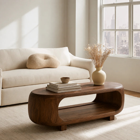 Natural Solid Wood Coffee Table – Rounded Japandi Modern Style - Echotimber