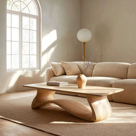 Natural Solid Wood Coffee Table – Sculptural Japandi Style - Echotimber