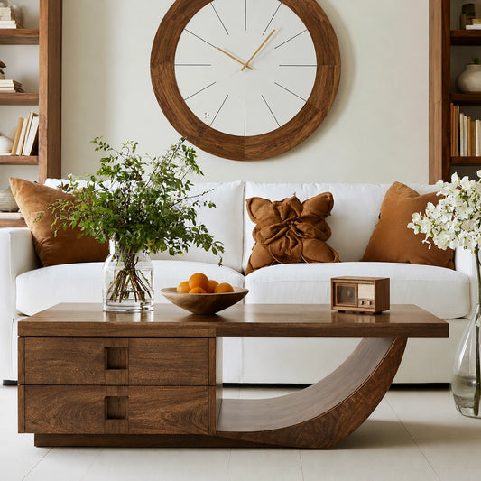 Natural Solid Wood Coffee Table – Sculptural Modern Storage Style - Echotimber