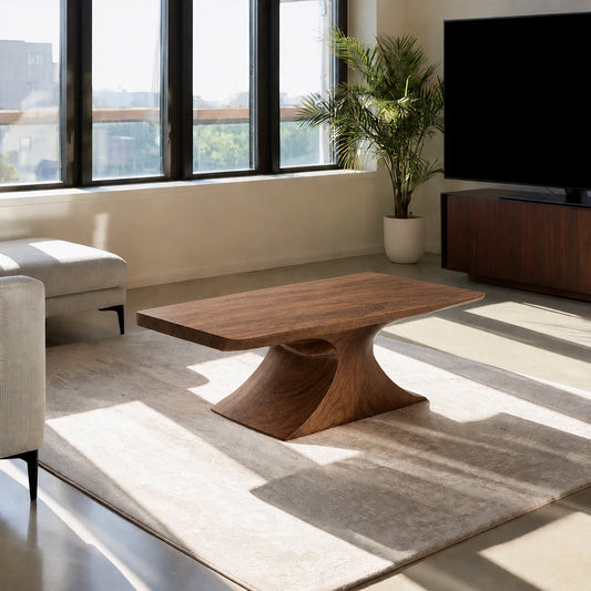 Natural Solid Wood Coffee Table – Sculptural Pedestal Modern Style - Echotimber