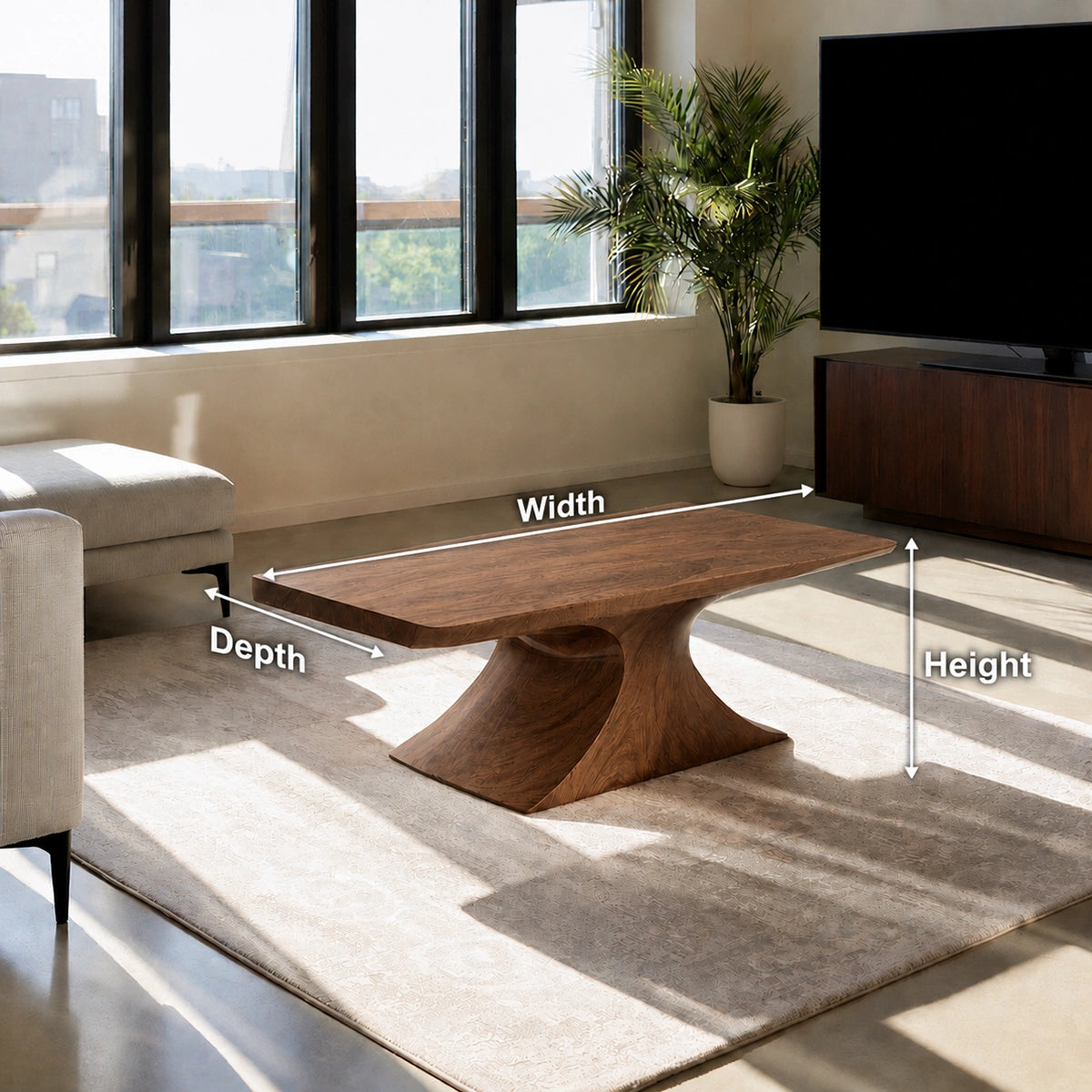 Natural Solid Wood Coffee Table – Sculptural Pedestal Modern Style - Livewoodcraft - 9
