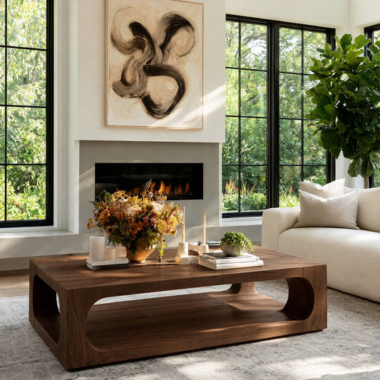 Natural Solid Wood Coffee Table with Open Shelf – Modern Style - Echotimber