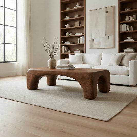 Natural Solid Wood Coffee Table with Rounded Top and Sculptural Arch Legs - Echotimber