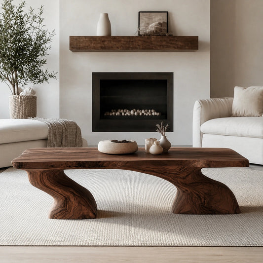 Natural Solid Wood Coffee Table with Sculptural Curved Base - Echotimber