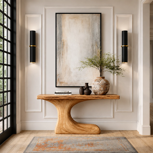 Natural Solid Wood Console Table Sculptural Crescent Modern Style - Echotimber