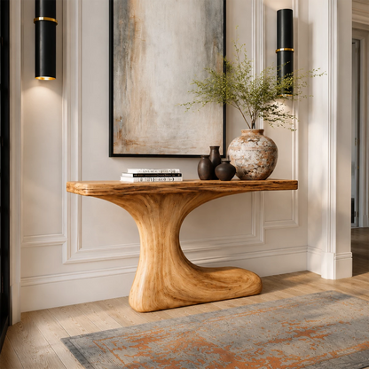 Natural Solid Wood Console Table Sculptural Crescent Modern Style - Livewoodcraft - 7