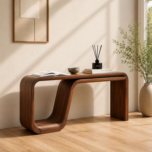 Natural Solid Wood Console Table Sculptural Double Loop Modern Style - Echotimber