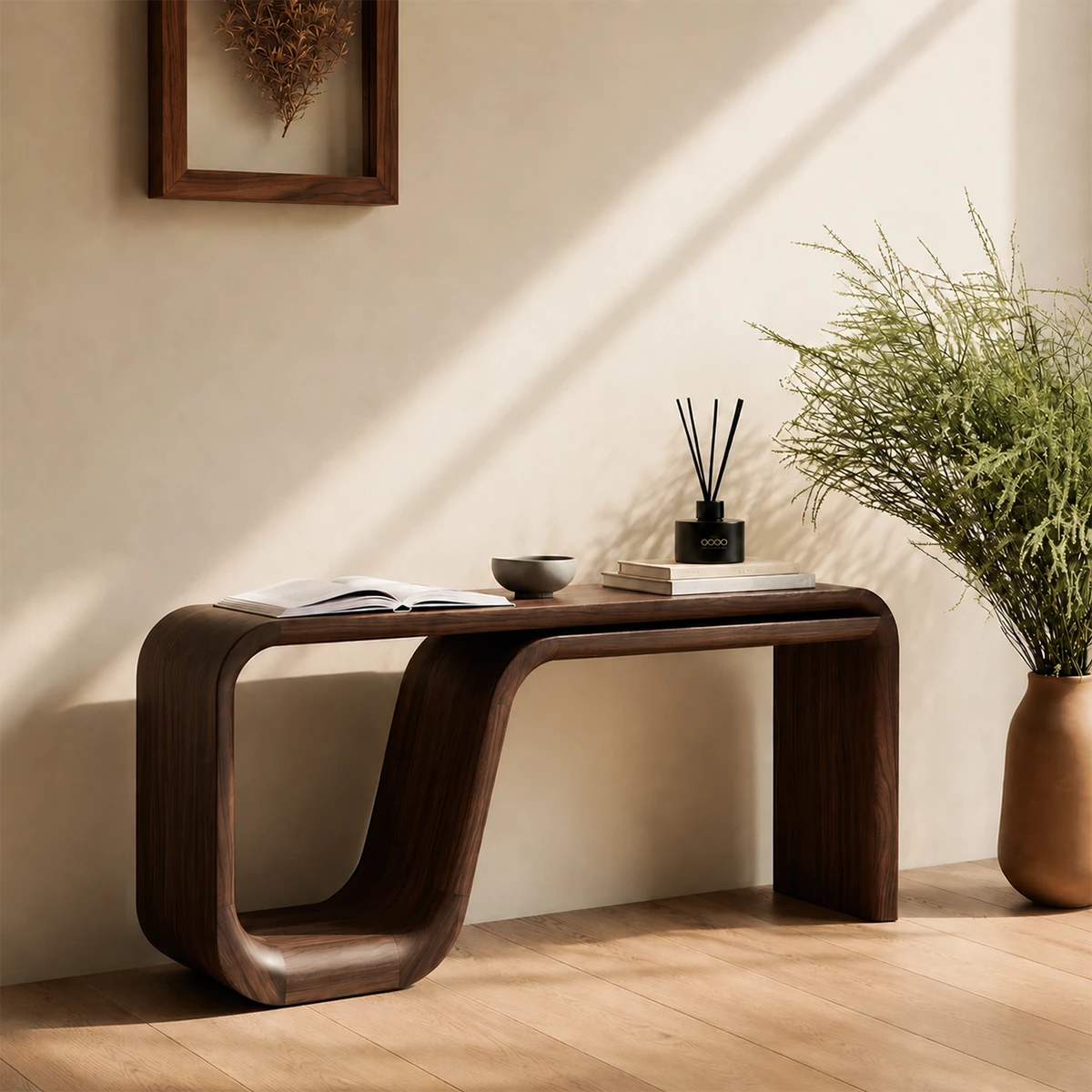 Natural Solid Wood Console Table Sculptural Double Loop Modern Style - Livewoodcraft - 4