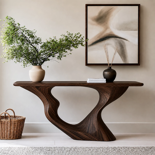 Natural Solid Wood Console Table Sculptural Loop Modern Style - Echotimber