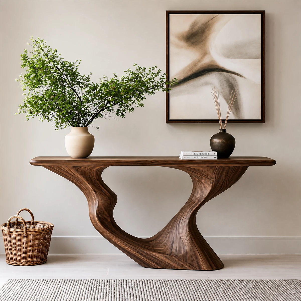 Natural Solid Wood Console Table Sculptural Loop Modern Style - Livewoodcraft - 4