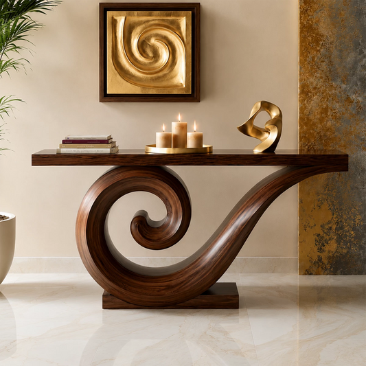 Natural Solid Wood Console Table Sculptural Spiral Modern Style - Echotimber