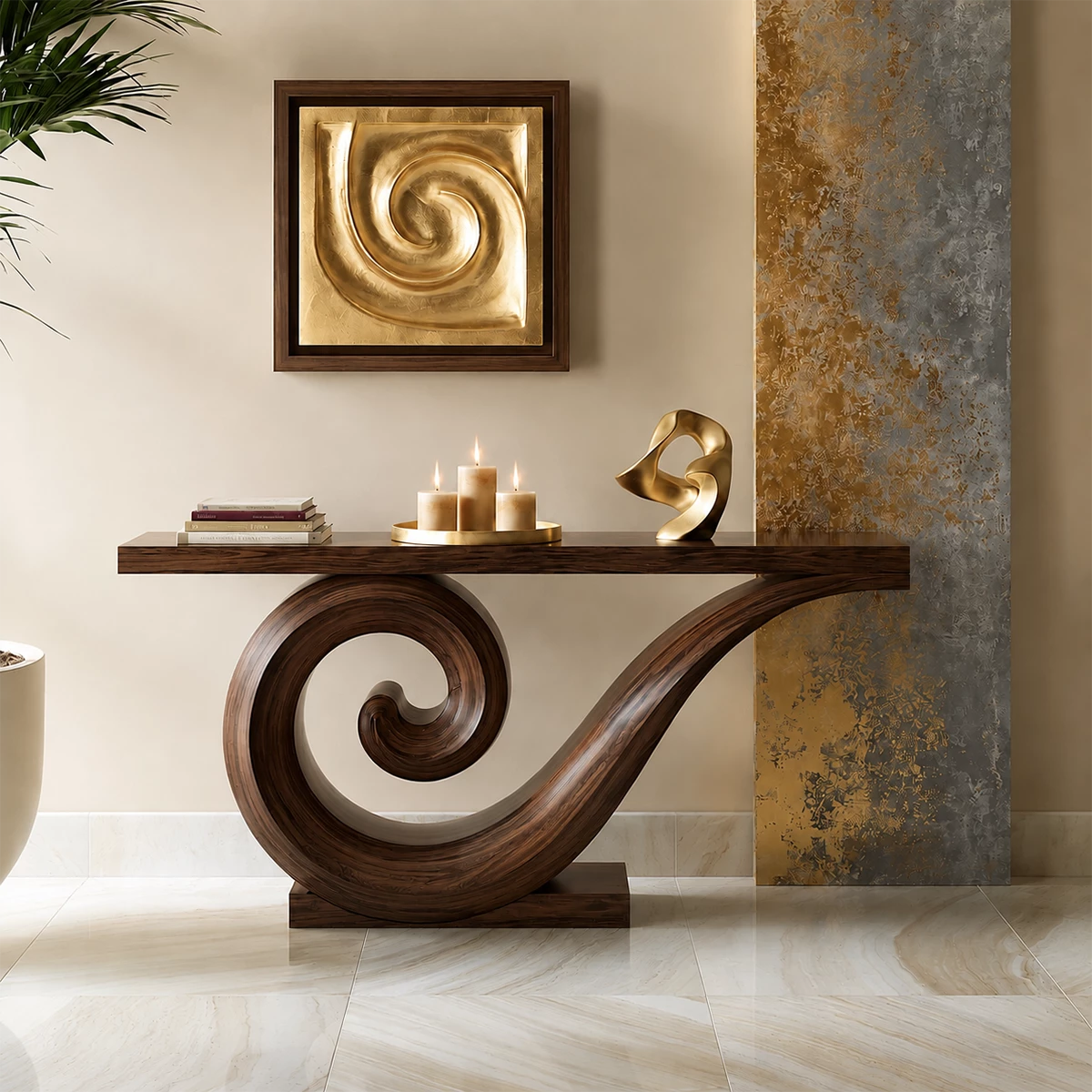 Natural Solid Wood Console Table Sculptural Spiral Modern Style - Livewoodcraft - 5