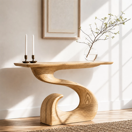 Natural Solid Wood Console Table Sculptural Spiral Wabi Sabi Style - Echotimber