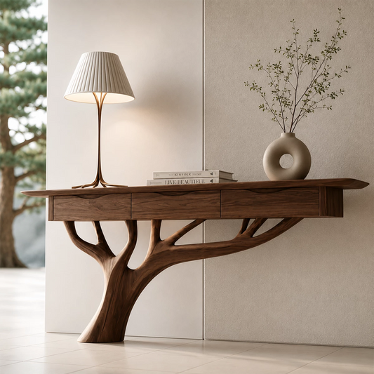 Natural Solid Wood Console Table Sculptural Tree Branch Wabi Sabi Style - Echotimber