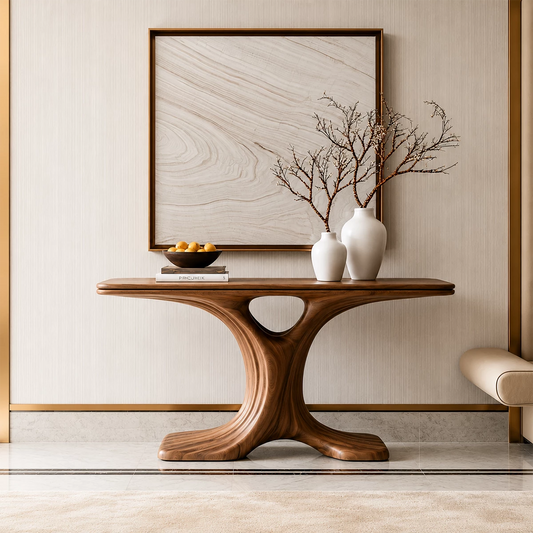 Natural Solid Wood Console Table Sculptural Twin Arch Modern Style - Echotimber