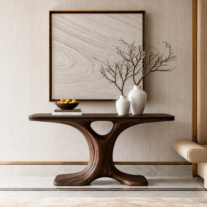 Natural Solid Wood Console Table Sculptural Twin Arch Modern Style - Livewoodcraft - 2