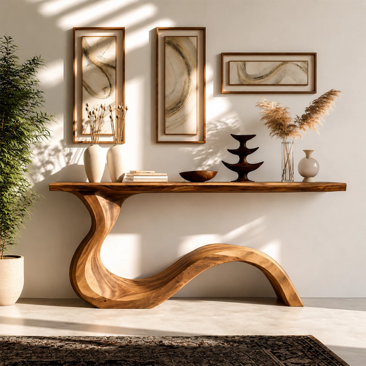 Natural Solid Wood Console Table Sculptural Wabi Sabi Style - Echotimber