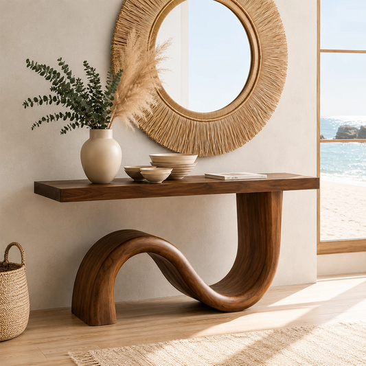Natural Solid Wood Console Table Sculptural Wave Modern Style - Echotimber