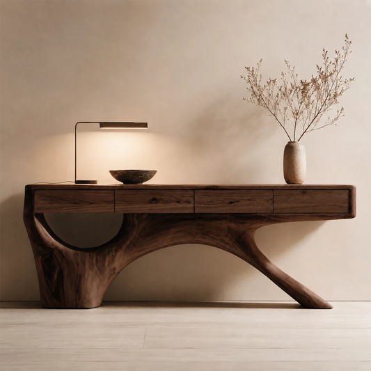 Natural Solid Wood Console Table with Four Drawers Sculptural Branch Style - Echotimber