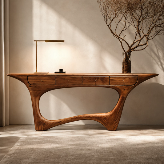Natural Solid Wood Console Table with Four Drawers Sculptural Modern Style - Echotimber