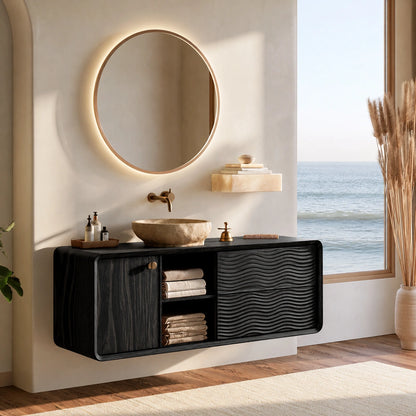 Natural Solid Wood Double Bathroom Vanity with 2 Drawers and Open Shelves - Livewoodcraft - 4
