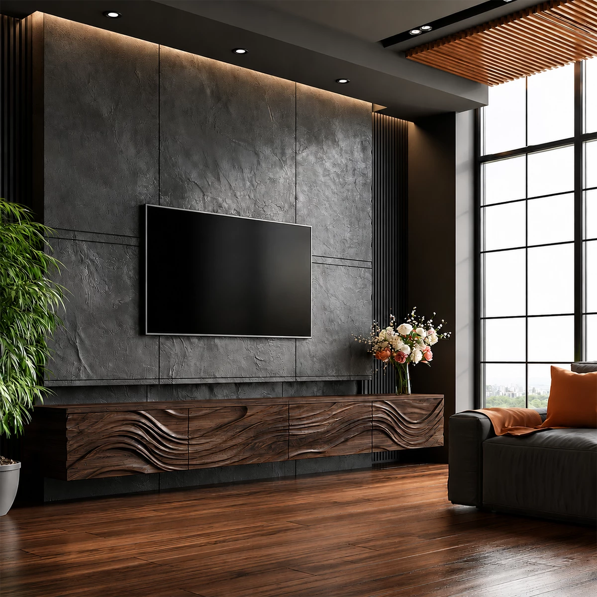 Natural Solid Wood Floating TV Stand Sculptural Modern Style - Livewoodcraft - 9