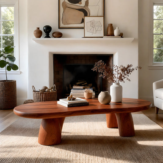 Natural Solid Wood Oval Coffee Table with Four Sculptural Legs - Echotimber