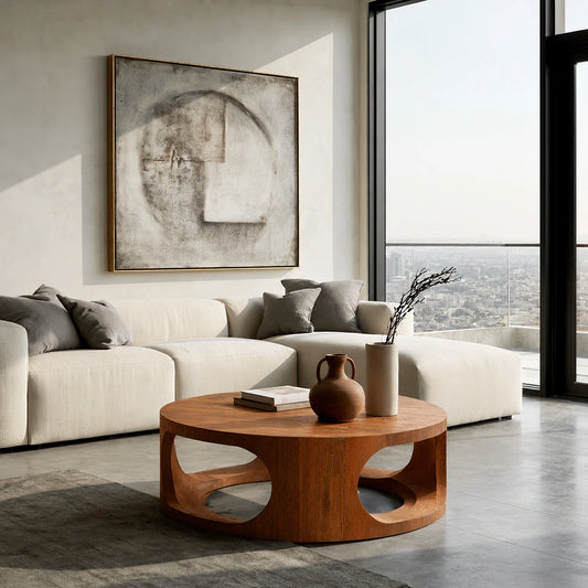 Natural Solid Wood Round Coffee Table – Sculptural Modern Style - Echotimber