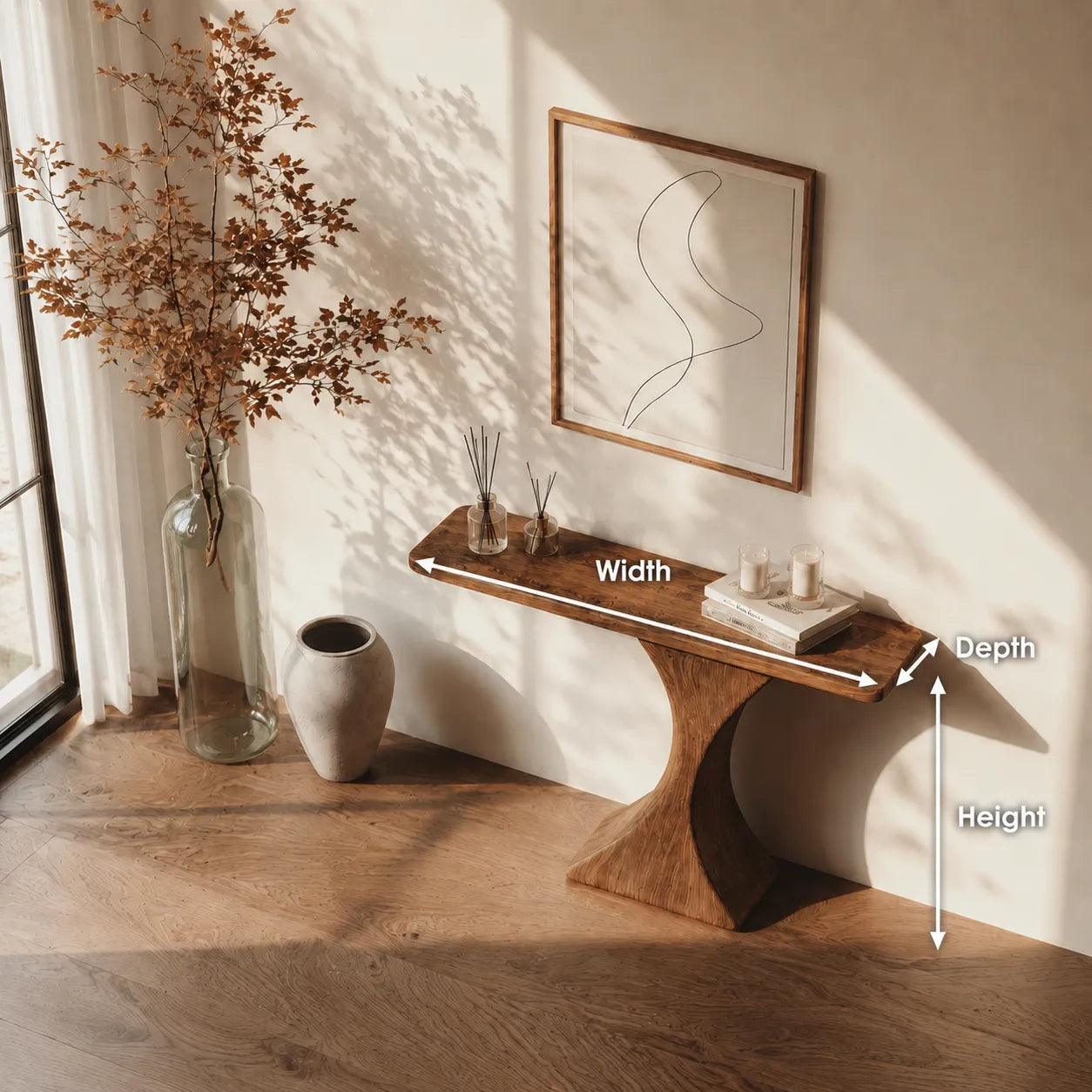 Natural Solid Wood Sculptural Console Table for Entryway and Hallway - Livewoodcraft - 9