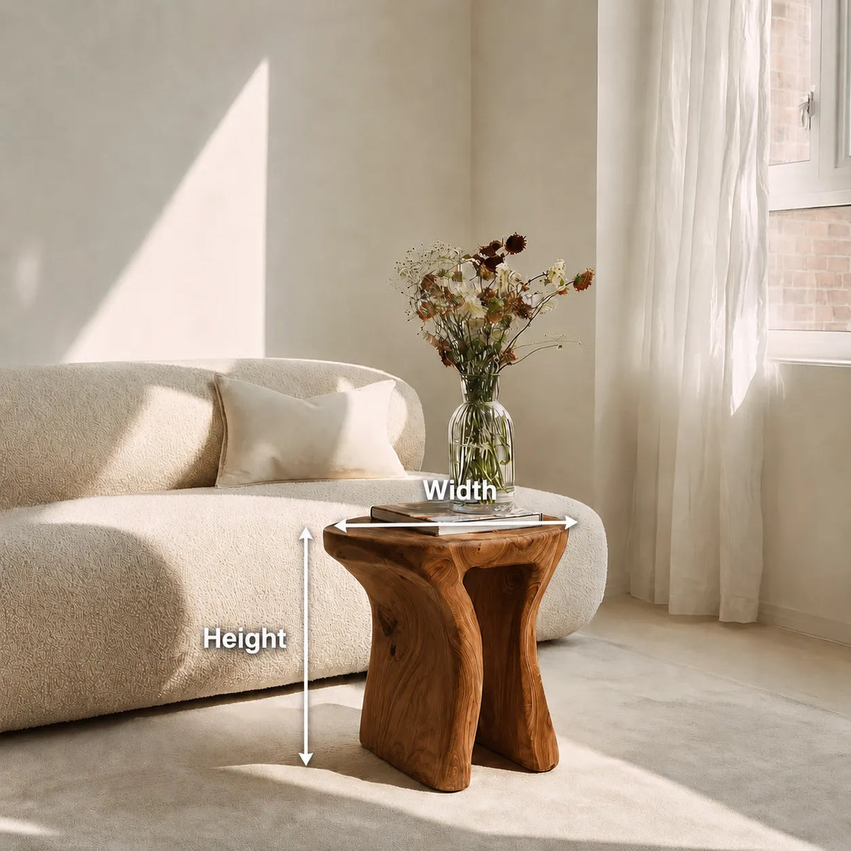 Natural Solid Wood Side Table with Sculptural Open Base - Livewoodcraft - 2784 - 9